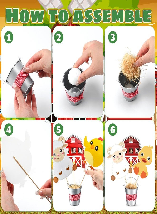 Weekgrat 6 Set Farm Animal Party Decorations Farm Animal Centerpiece Sticks with Metal Buckets Table Toppers Animals Theme Party Baby Shower Farm Birthday Party Supplies - Image 3